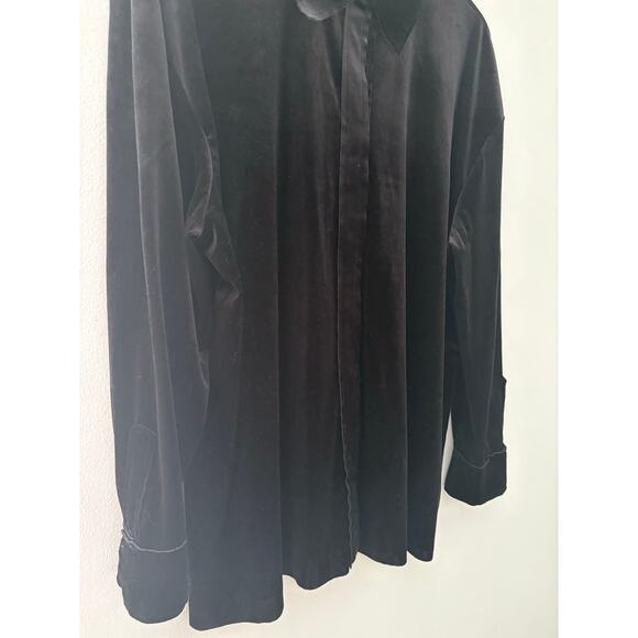 Norma Kamali Black Velvet Boyfriend Top Small Oversized Collared Long Sleeve - Picture 5 of 11